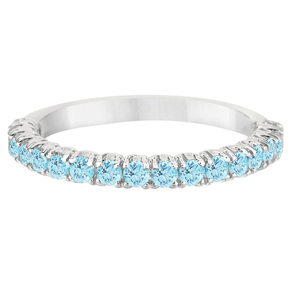 Half-Eternity Pave-set Aquamarine Stacking Ring 14k White Gold (0.95ct)