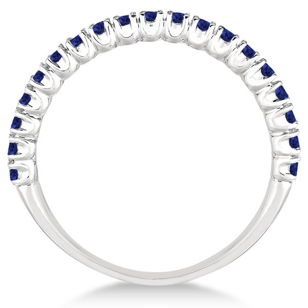 Half-Eternity Pave Thin Blue Sapphire Stack Ring 14k White Gold (0.65ct)