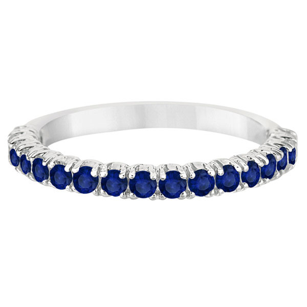 Half-Eternity Pave Blue Sapphire Stacking Ring 14k White Gold (0.95ct)