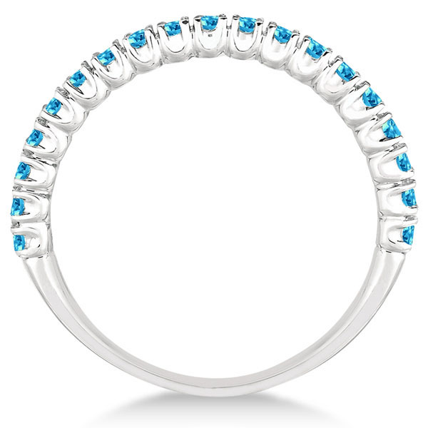 Half-Eternity Pave Thin Blue Topaz Stack Ring 14k White Gold (0.65ct)
