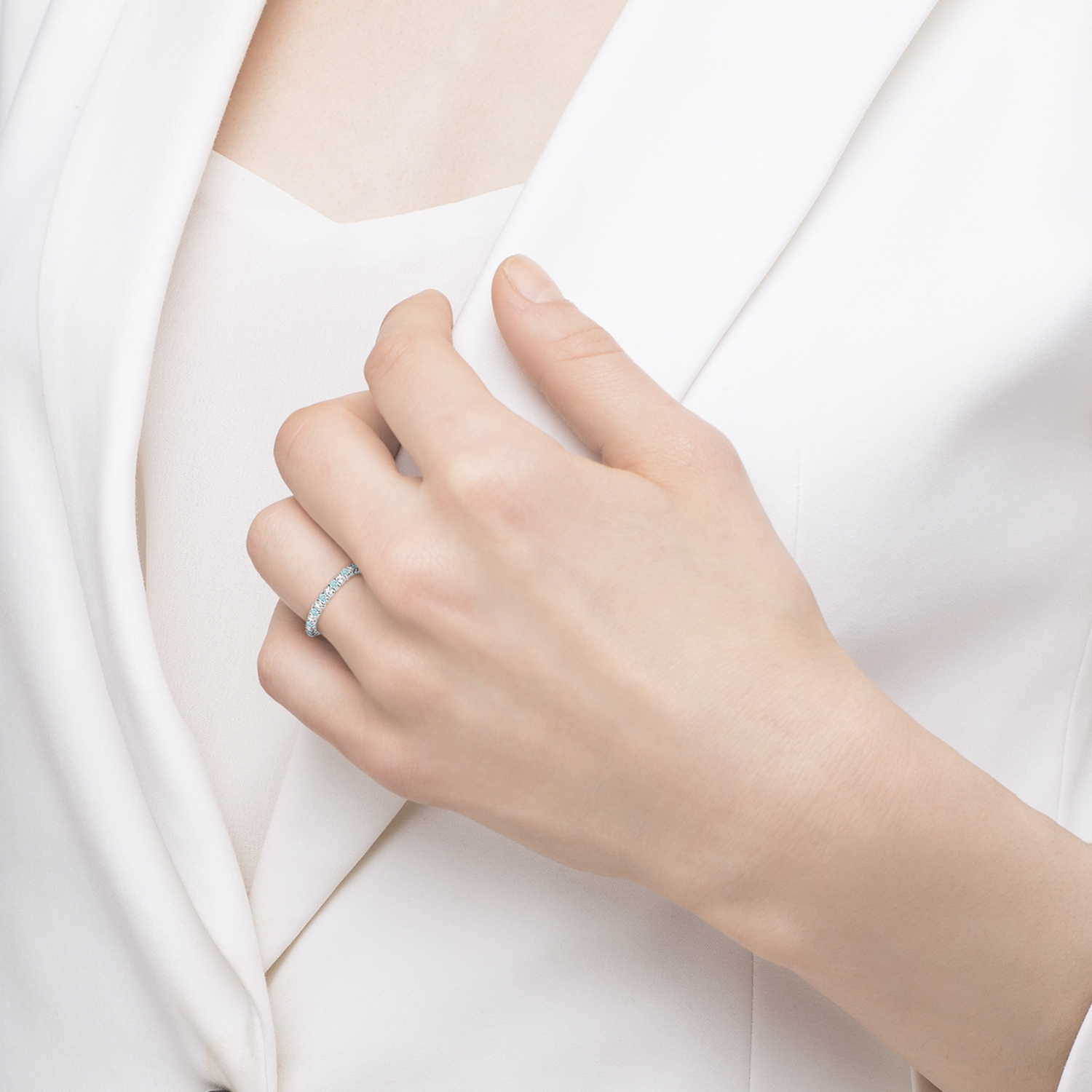 Aquamarine & Diamond Wedding Band Anniversary Ring in 14k White Gold (0.75ct)