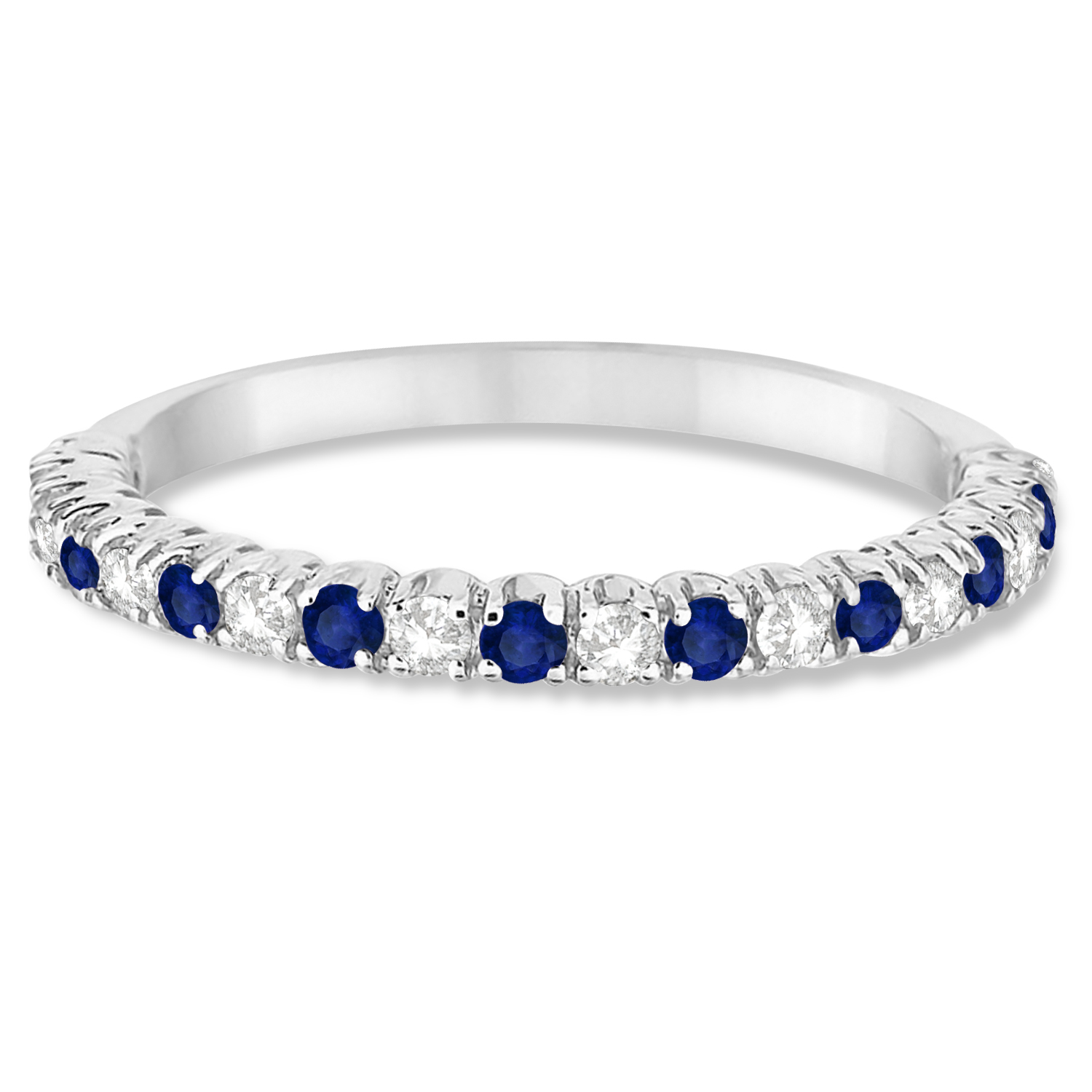 Lab Blue Sapphire & Lab Grown Diamond Wedding Band Anniversary Ring in 14k White Gold (0.50ct)