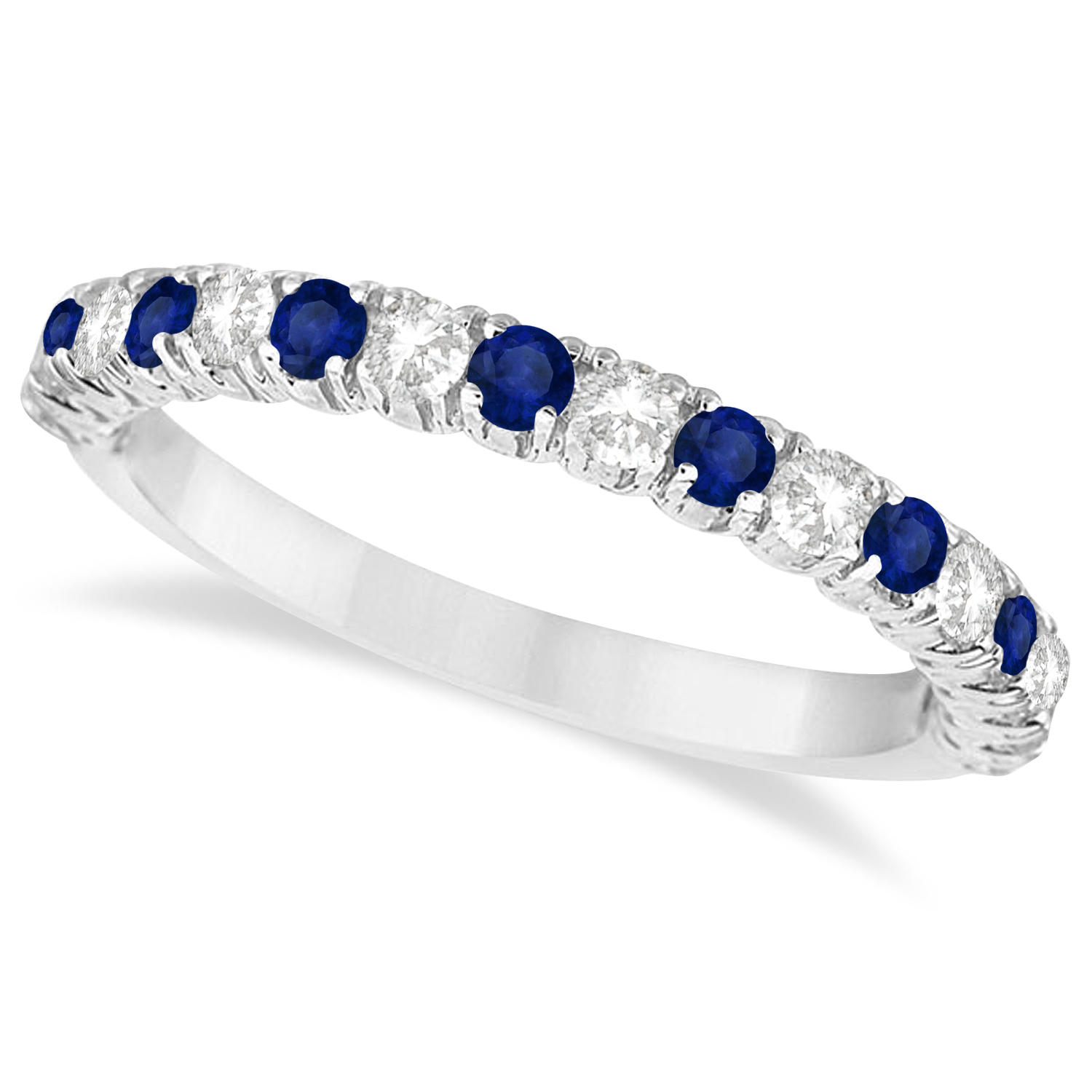 Lab Blue Sapphire & Lab Grown Diamond Wedding Band Anniversary Ring in 14k White Gold (0.75ct)