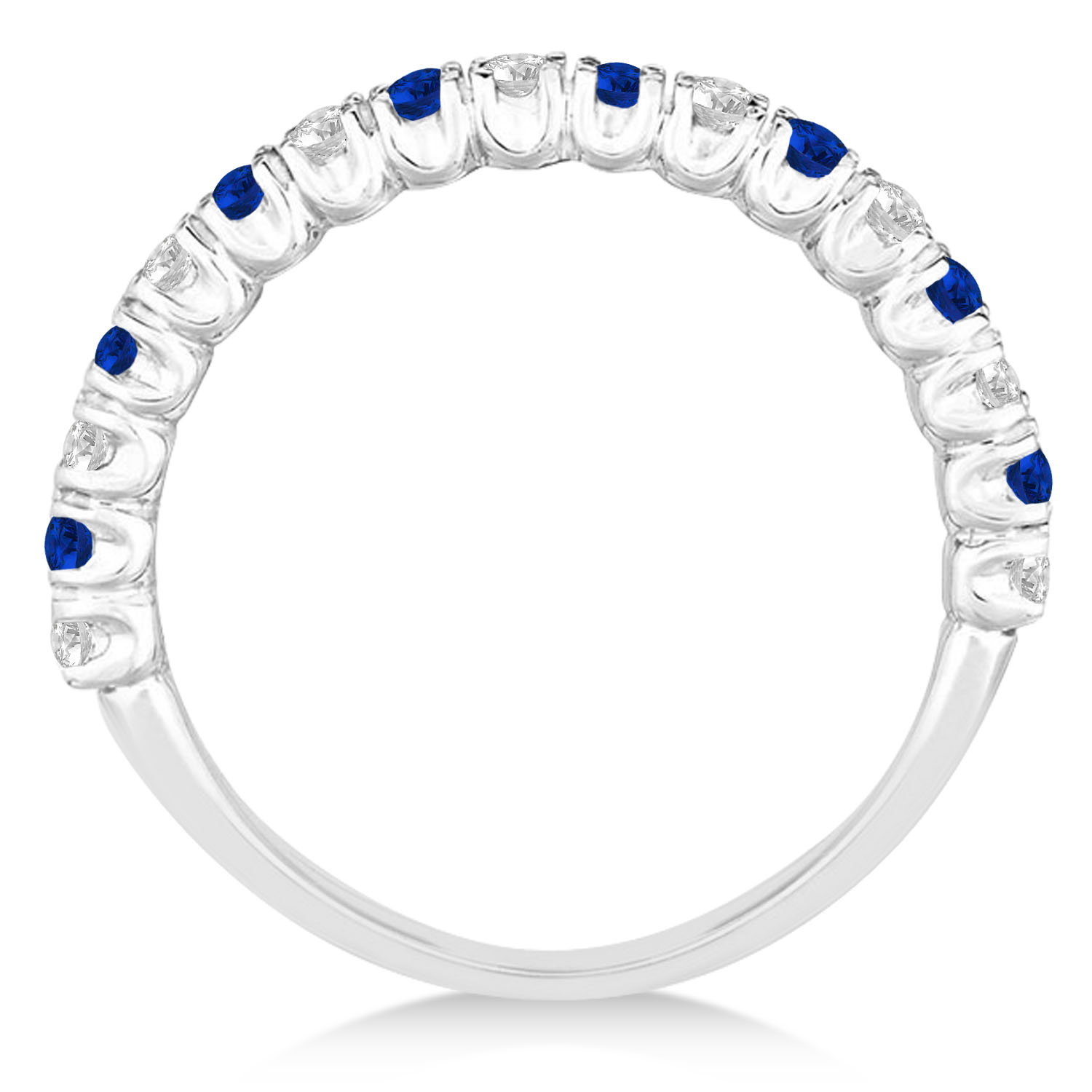 Lab Blue Sapphire & Lab Grown Diamond Wedding Band Anniversary Ring in 14k White Gold (0.75ct)