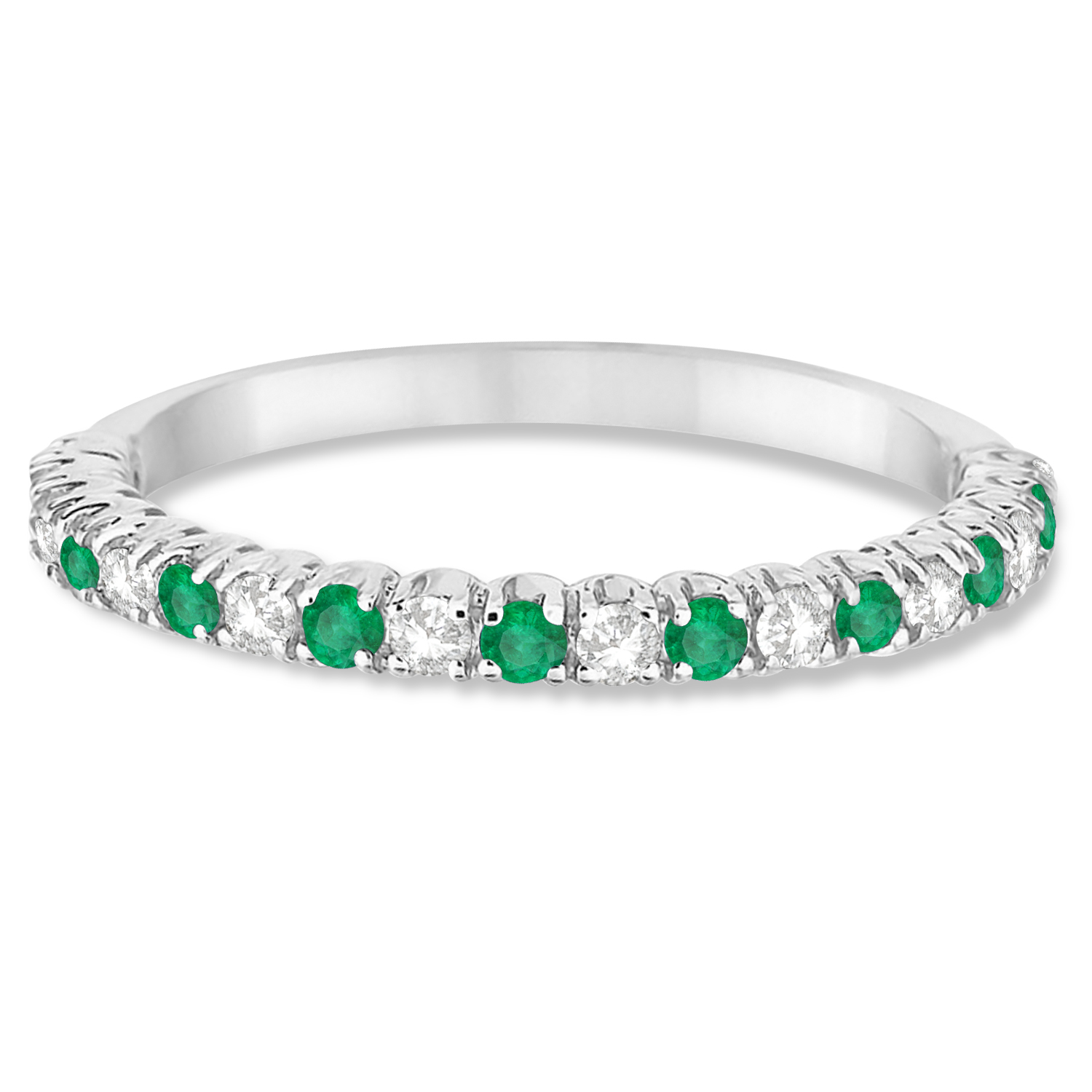 Lab Emerald & Lab Grown Diamond Wedding Band Anniversary Ring in 14k White Gold (0.50ct)