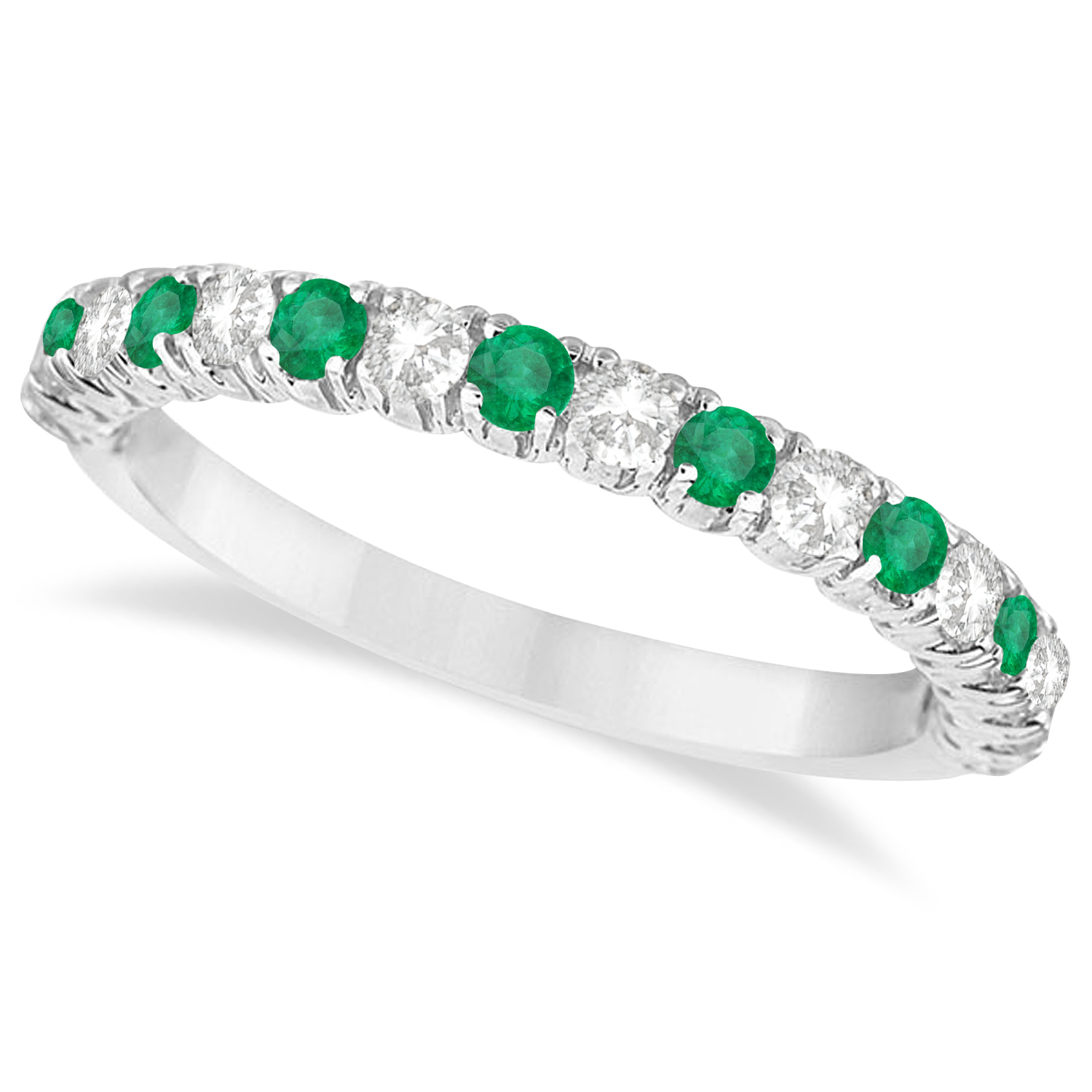 Lab Emerald & Lab Grown Diamond Wedding Band Anniversary Ring in 14k White Gold (0.75ct)