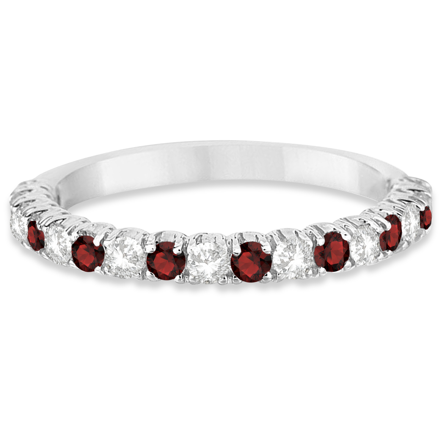 Garnet & Diamond Wedding Band Anniversary Ring in 14k White Gold (0.75ct)
