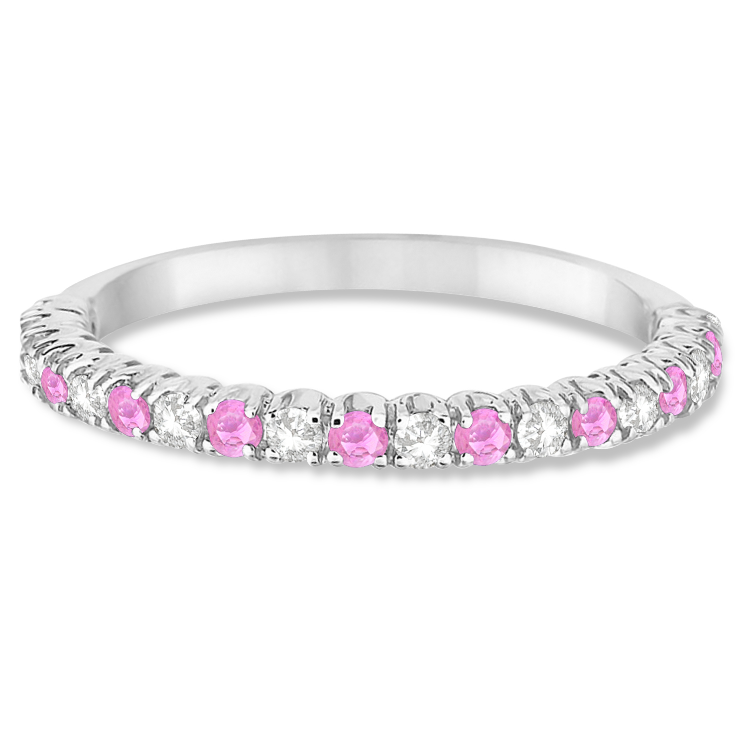 Pink Sapphire & Diamond Wedding Band Anniversary Ring in 14k White Gold (0.50ct)