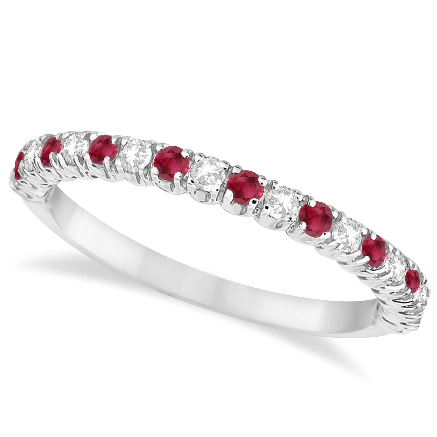 Lab Ruby & Lab Grown Diamond Wedding Band Anniversary Ring in 14k White Gold (0.50ct)