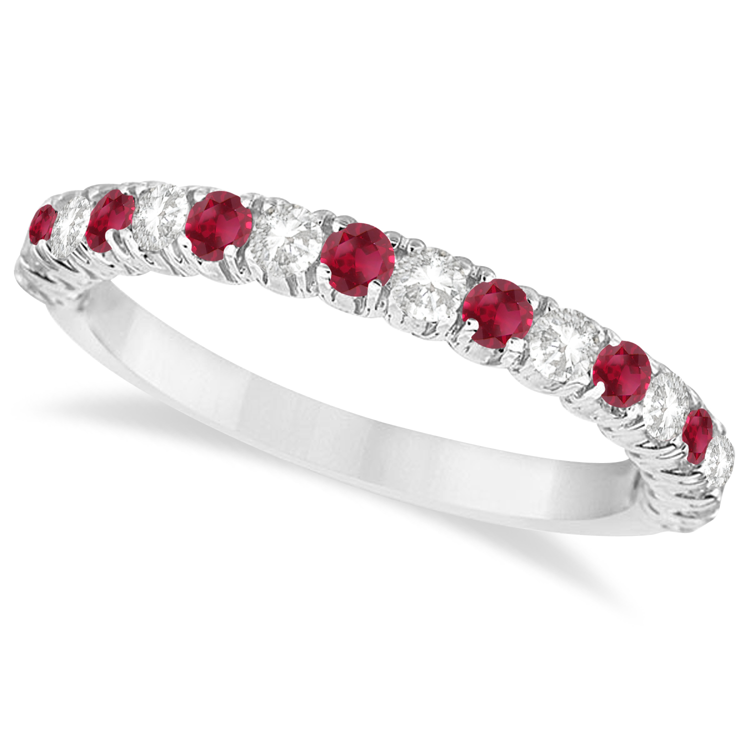 Lab Ruby & Lab Grown Diamond Wedding Band Anniversary Ring in 14k White Gold (0.75ct)