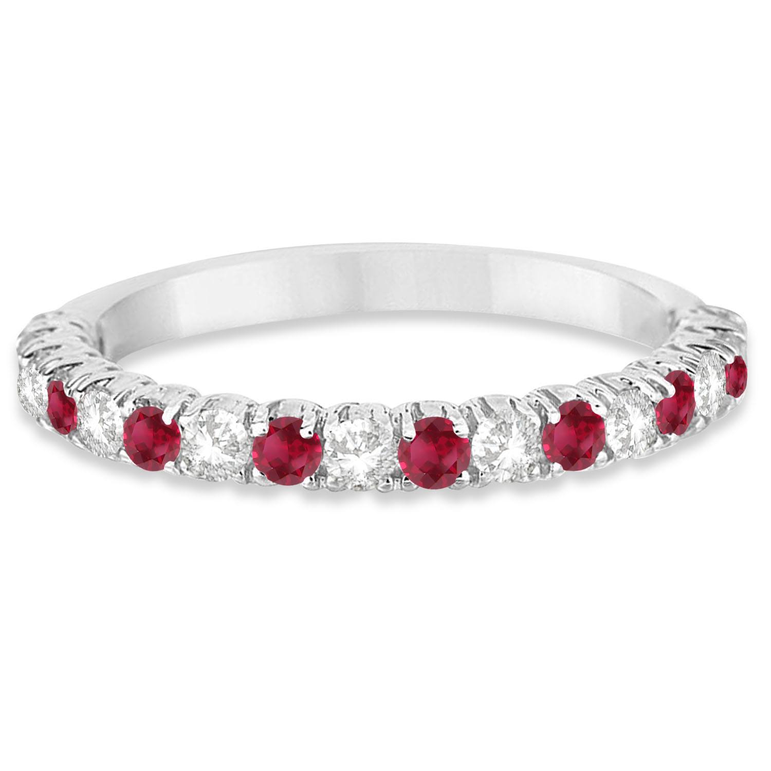 Lab Ruby & Lab Grown Diamond Wedding Band Anniversary Ring in 14k White Gold (0.75ct)