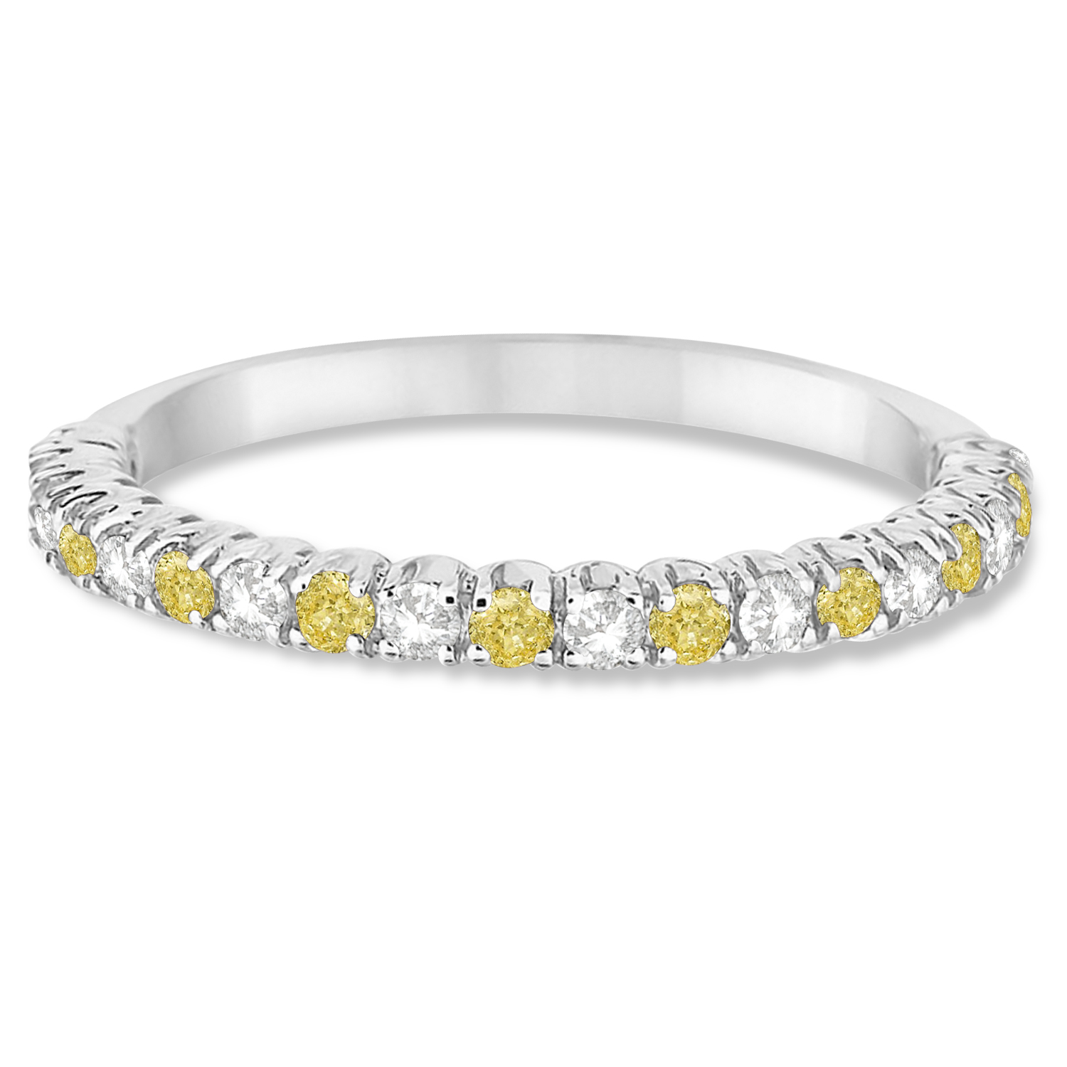 Yellow & White Diamond Wedding Band Anniversary Ring in 14k White Gold (0.50ct)