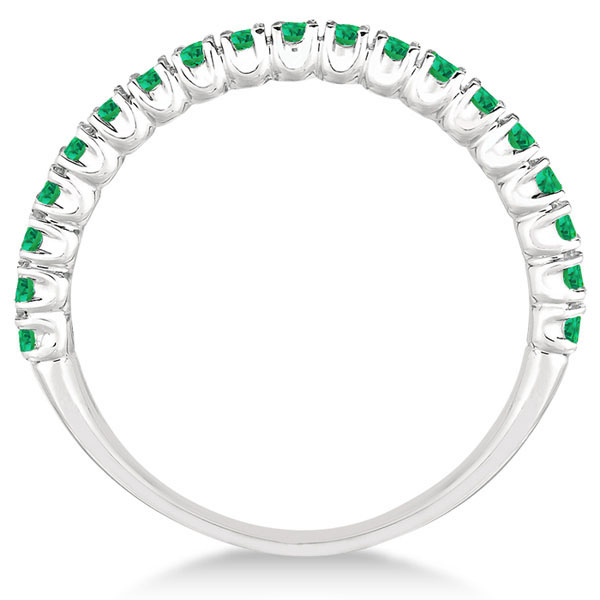 Half-Eternity Pave-set Thin Emerald Stacking Ring 14k White Gold (0.65ct)