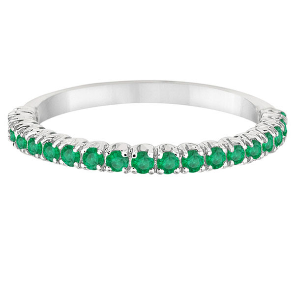Half-Eternity Pave-set Thin Emerald Stacking Ring 14k White Gold (0.65ct)