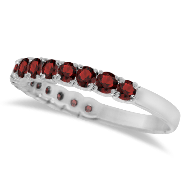 Garnet Semi-Eternity Ring Band 14k White Gold (1.09ct)