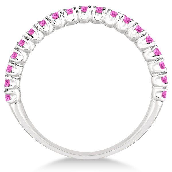 Half-Eternity Pave Thin Lab Pink Sapphire Stack Ring 14k White Gold (0.65ct)
