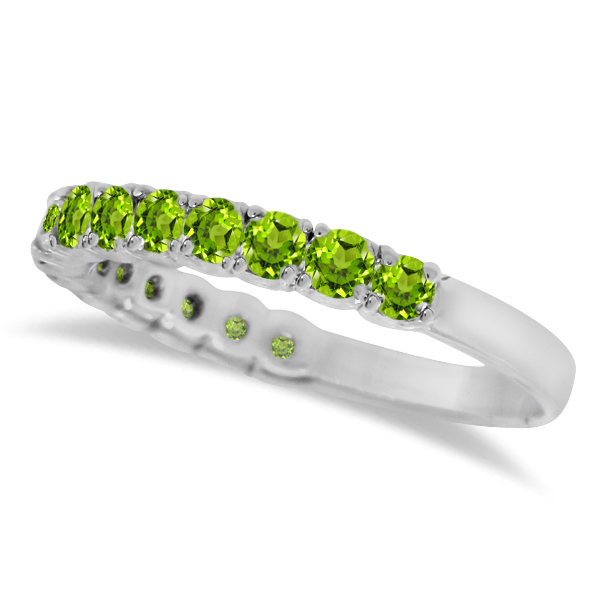 Peridot Semi-Eternity Ring Band 14k White Gold (1.09ct)