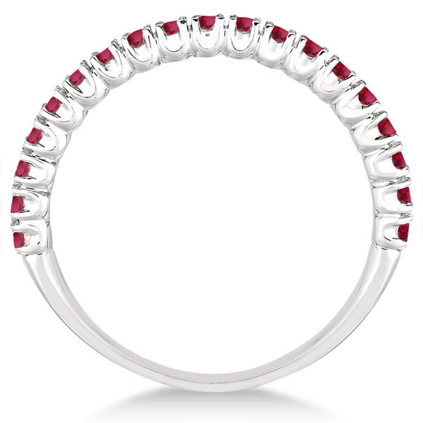 Half-Eternity Pave-set Thin Ruby Stacking Ring 14k White Gold (0.65ct)