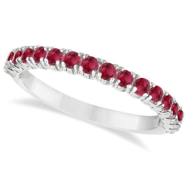 Half-Eternity Pave-set Lab Ruby Stacking Ring 14k White Gold (0.95ct)