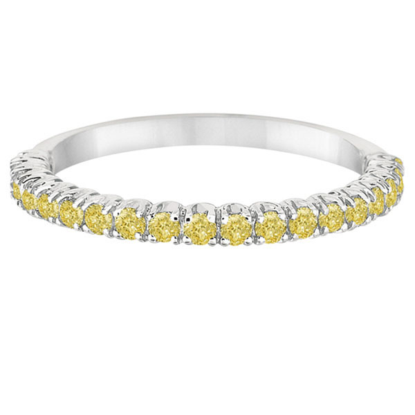 Half-Eternity Pave Thin Lab Yellow Lab Grown Diamond Stack Ring 14k White Gold (0.50ct)