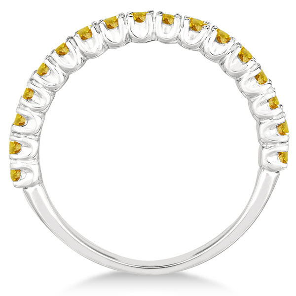 Half-Eternity Pave-Set Lab Yellow Sapphire Stack Ring 14k White Gold (0.95ct)
