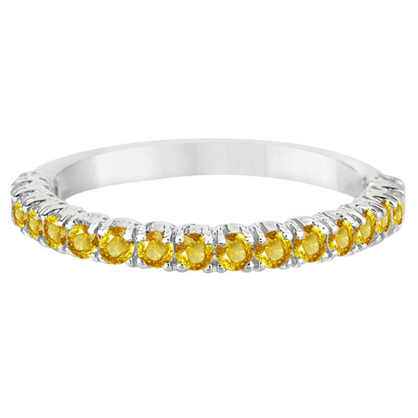 Half-Eternity Pave-Set Yellow Sapphire Stack Ring 14k White Gold (0.95ct)