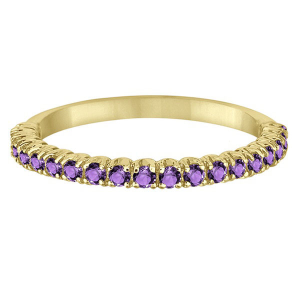 Half-Eternity Pave-Set Thin Amethyst Stack Ring 14k Yellow Gold (0.65ct)