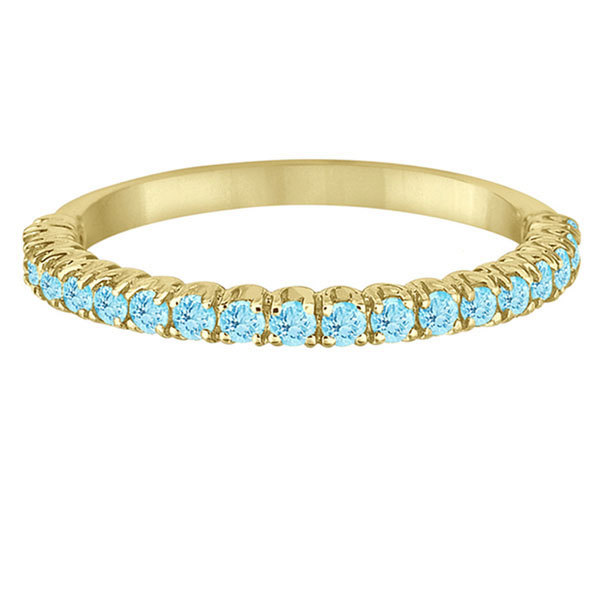 Half-Eternity Pave Thin Aquamarine Stack Ring 14k Yellow Gold (0.65ct)