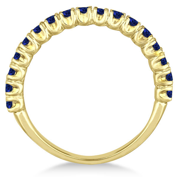 Half-Eternity Pave Blue Sapphire Stacking Ring 14k Yellow Gold (0.95ct)