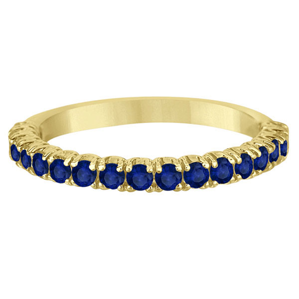 Half-Eternity Pave Blue Sapphire Stacking Ring 14k Yellow Gold (0.95ct)