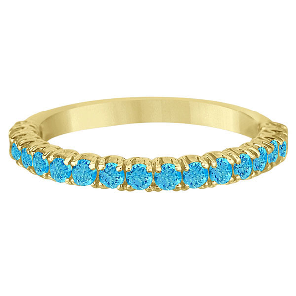 Half-Eternity Pave-Set Blue Topaz Stacking Ring 14k Yellow Gold (0.95ct)