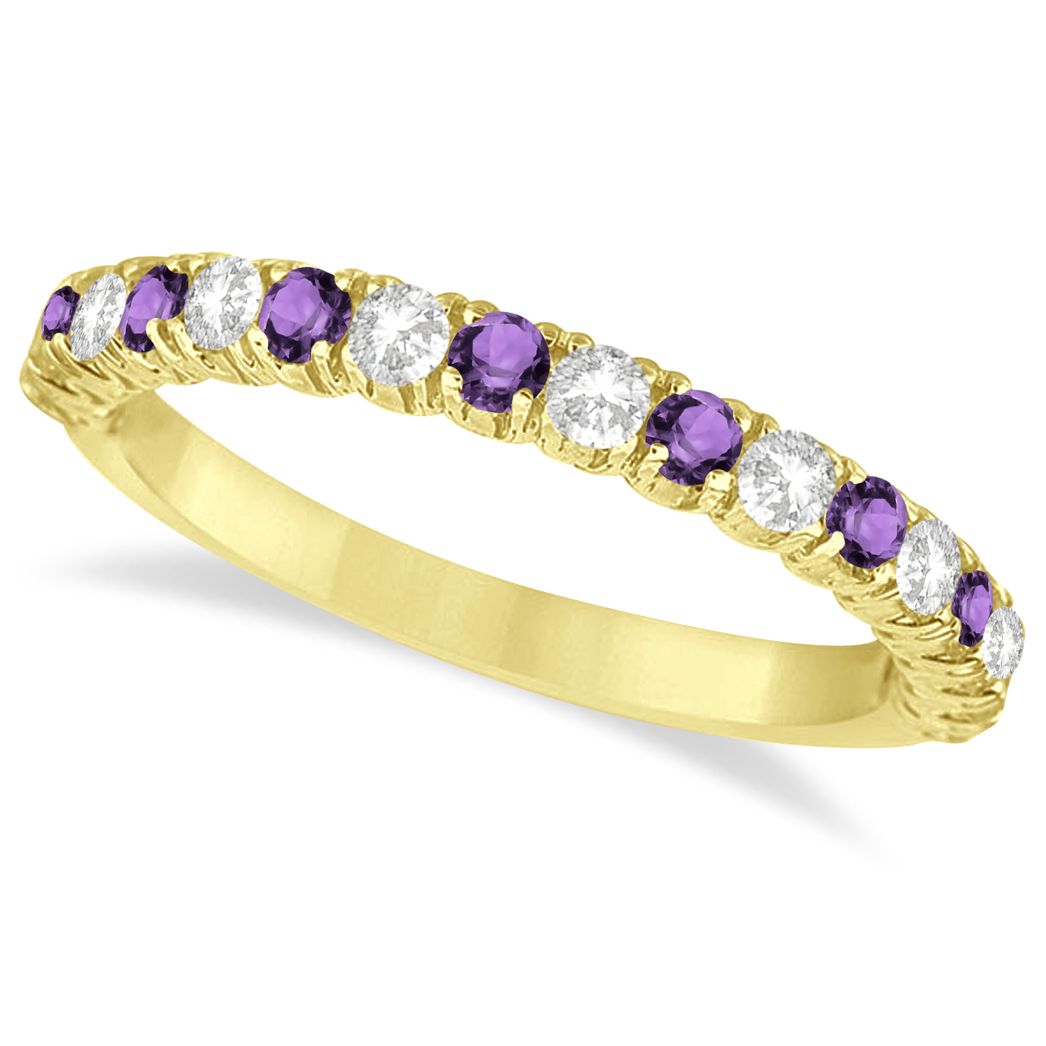 Amethyst & Diamond Wedding Band Anniversary Ring in 14k Yellow Gold (0.75ct)