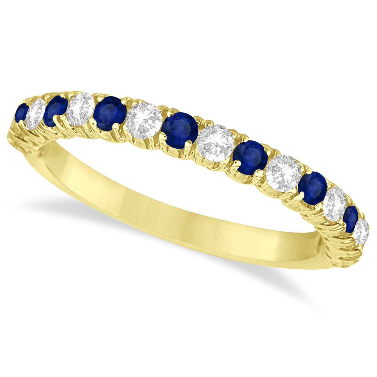Lab Blue Sapphire & Lab Grown Diamond Wedding Band Anniversary Ring in 14k Yellow Gold (0.75ct)
