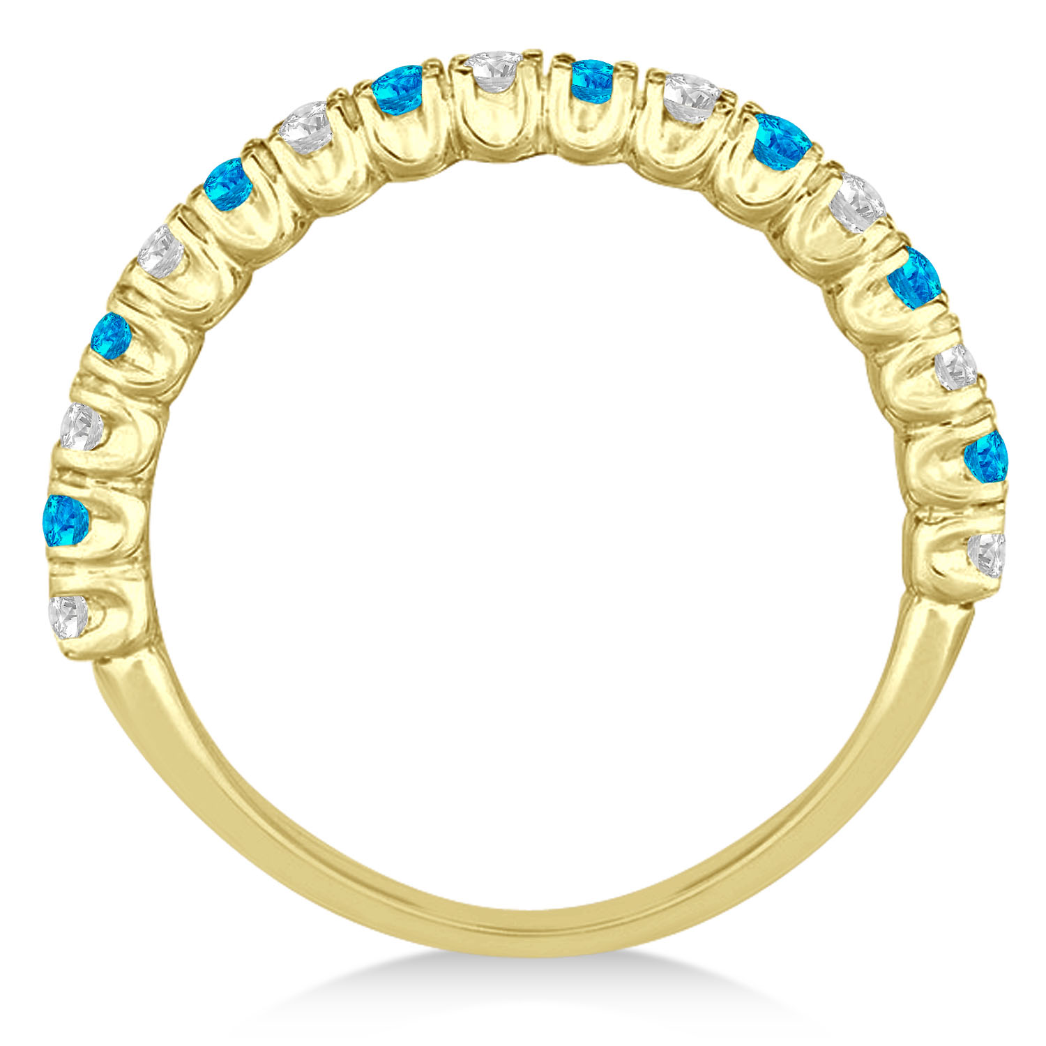 Blue Topaz & Diamond Wedding Band Anniversary Ring 14k Yellow Gold 0