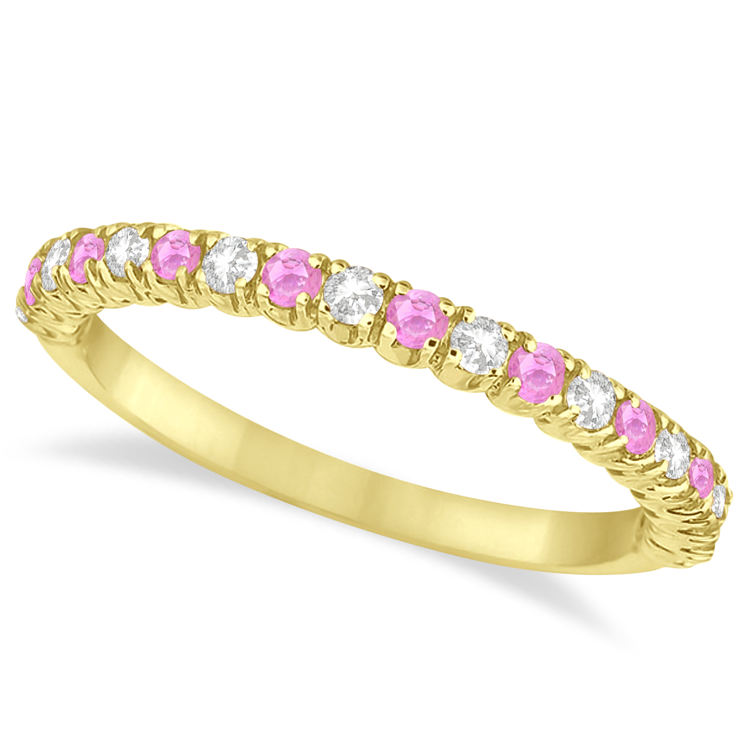 Lab Pink Sapphire & Lab Grown Diamond Wedding Band Anniversary Ring in 14k Yellow Gold (0.50ct)