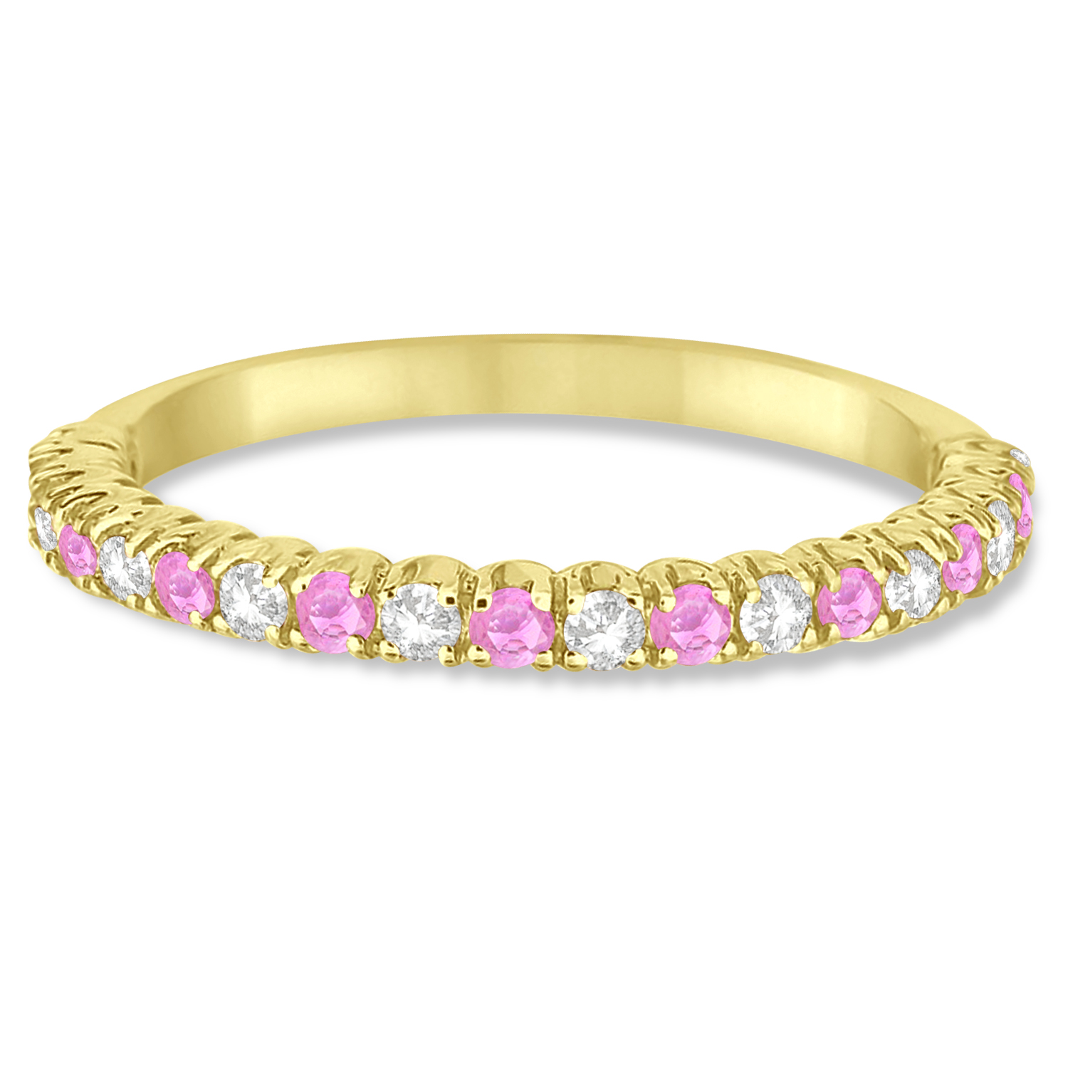Lab Pink Sapphire & Lab Grown Diamond Wedding Band Anniversary Ring in 14k Yellow Gold (0.50ct)
