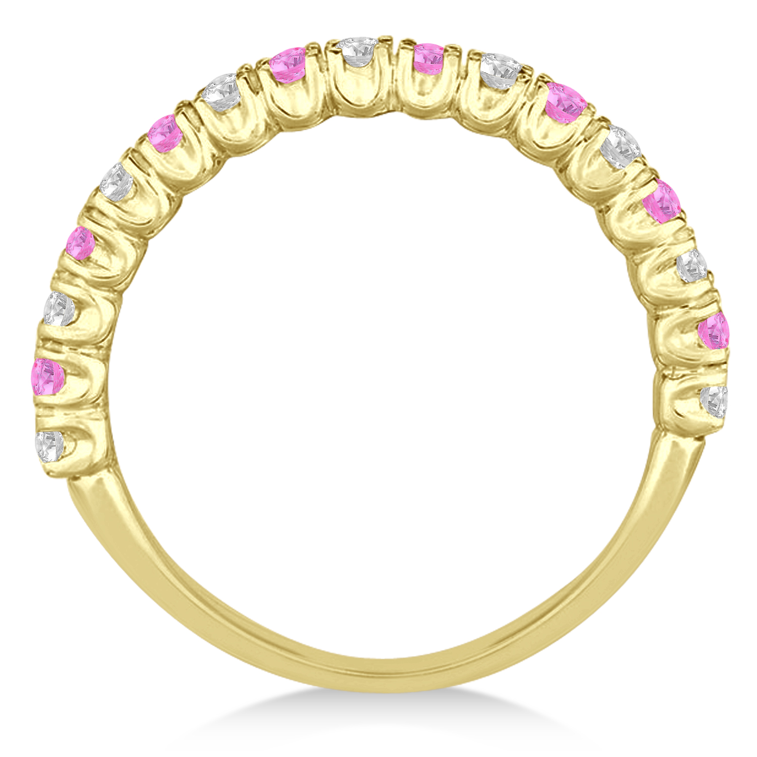 Pink Sapphire & Diamond Wedding Band Anniversary Ring in 14k Yellow Gold (0.75ct)