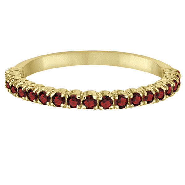 Half-Eternity Pave-Set Thin Garnet Stack Ring 14k Yellow Gold (0.65ct)