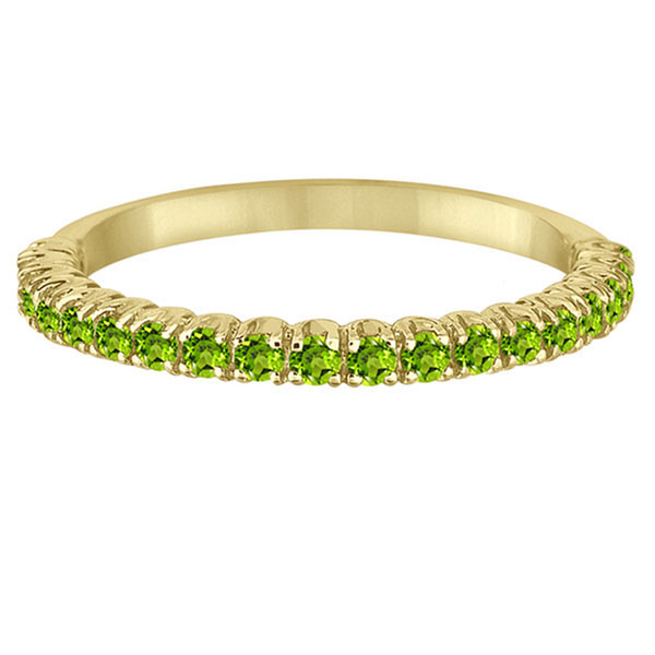 Half-Eternity Pave-Set Thin Peridot Stack Ring 14k Yellow Gold (0.65ct)