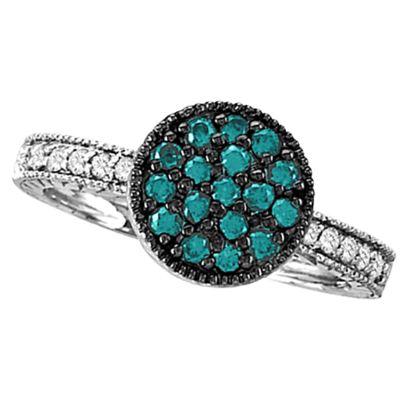 White & Blue Diamond Circle Ring in 14K White Gold (0.62 ctw)