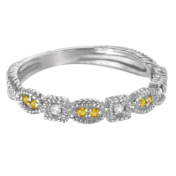 Vintage Diamond & Yellow Sapphire Ring 14k White Gold (0.15ct)