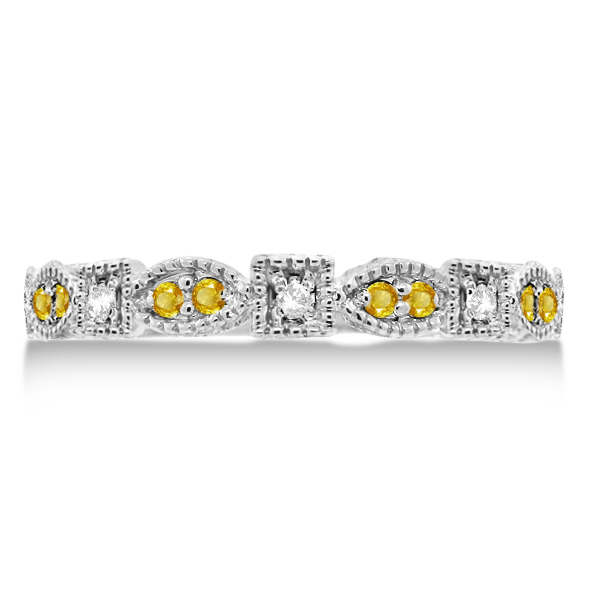 Vintage Diamond & Yellow Sapphire Ring 14k White Gold (0.15ct)