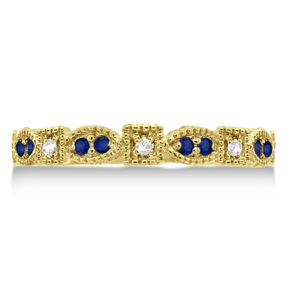 Vintage Stackable Diamond & Blue Sapphire Ring 14k Yellow Gold (0.15ct)