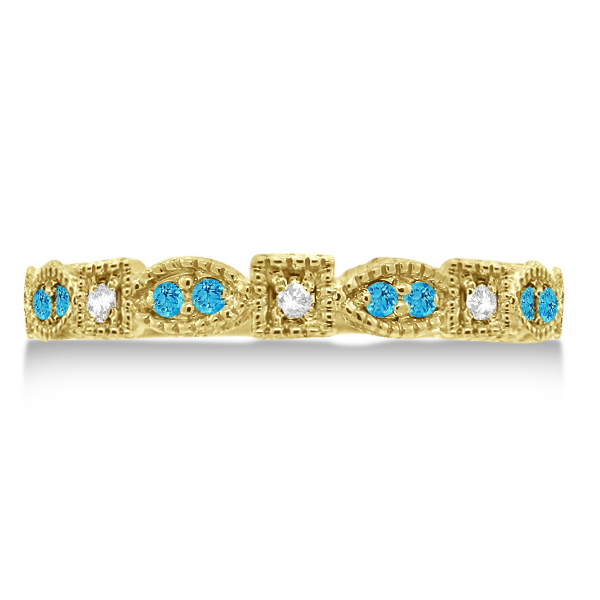 Vintage Stackable Diamond & Blue Topaz Ring 14k Yellow Gold (0.15ct)