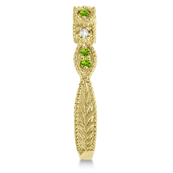 Vintage Stackable Diamond & Peridot Ring 14k Yellow Gold (0.15ct)