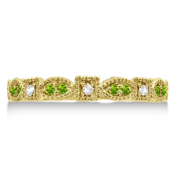 Vintage Stackable Diamond & Peridot Ring 14k Yellow Gold (0.15ct)