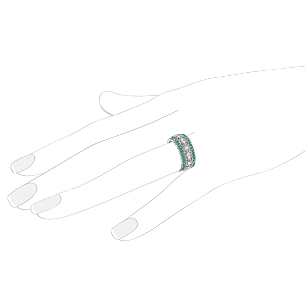 Vintage Style Byzantine Diamond & Emerald Ring 14k White Gold (1.37ct)