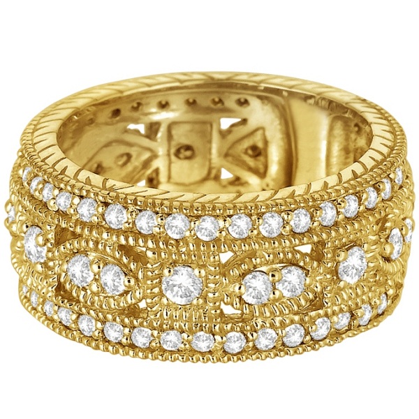 Vintage Style Byzantine Wide Band Lab Grown Diamond Ring 18k Yellow Gold (1.37ct)