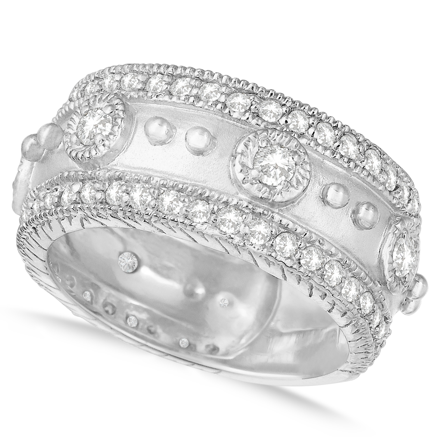 Diamond Byzantine Antique Anniversary Band 14k White Gold (1.06ct)
