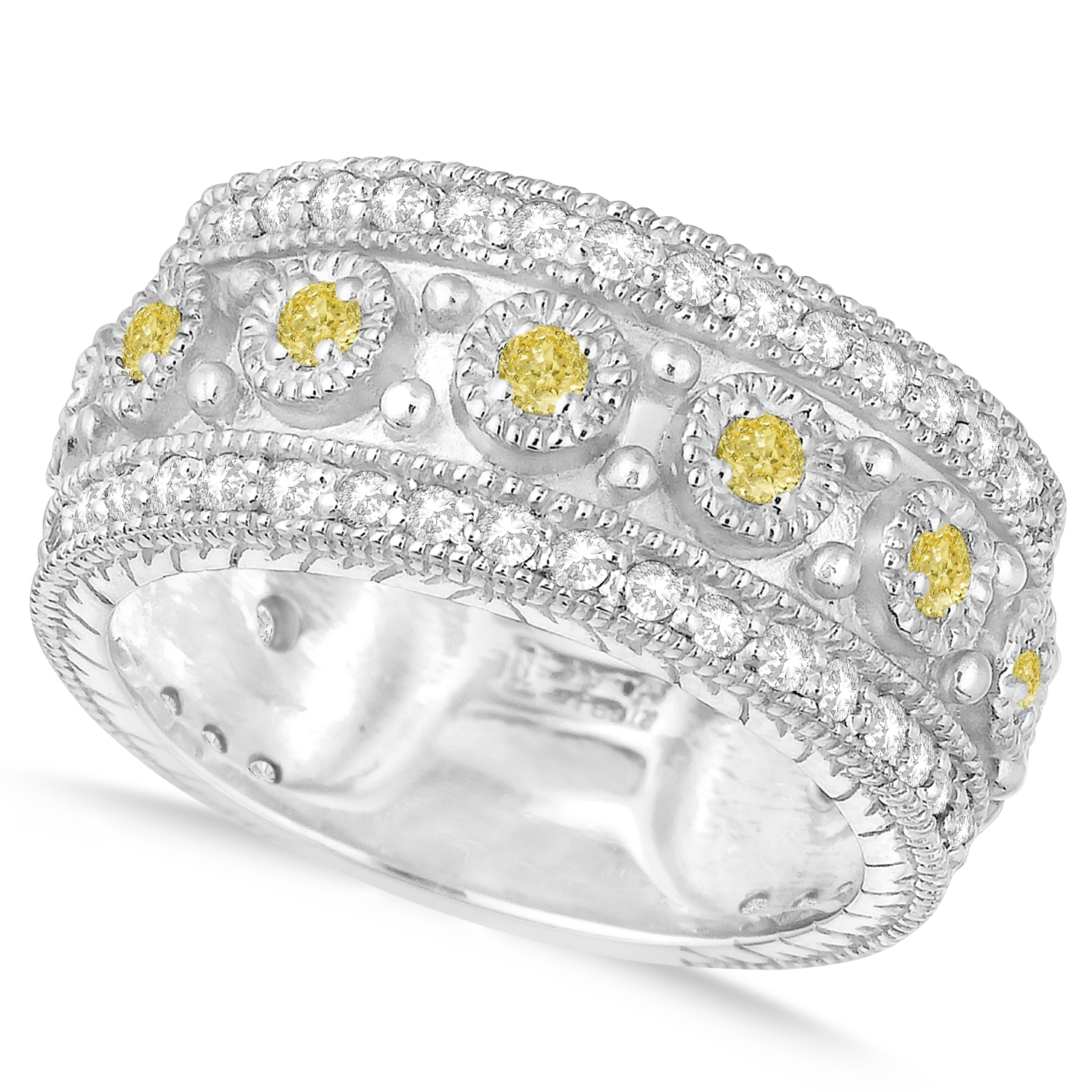 Yellow Diamond Byzantine Vintage Anniversary Band 14k White Gold (1.15ct)